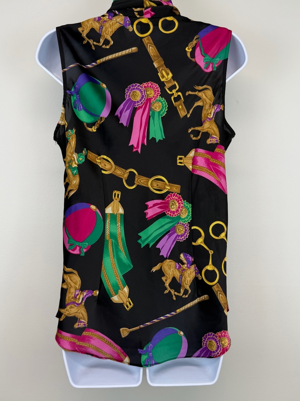 Lauren Ralph Lauren Equestrian Blouse Sz 10 Black Horse Bit Ribbon Tie Neck Top - Picture 7 of 13
